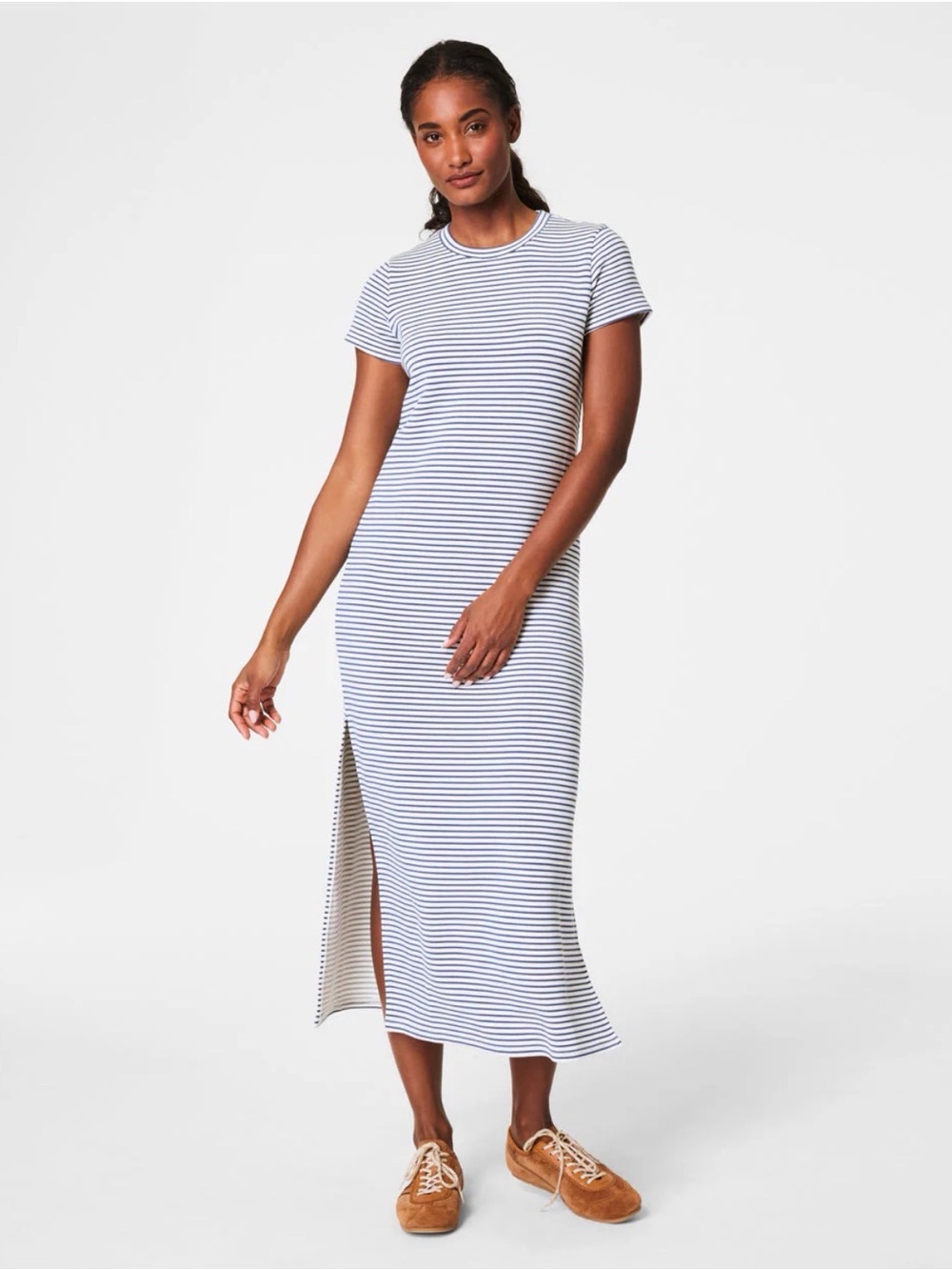 Spanx Air Essentials XS Blue & White Striped Maxi Dress Nautical Coastal Beach